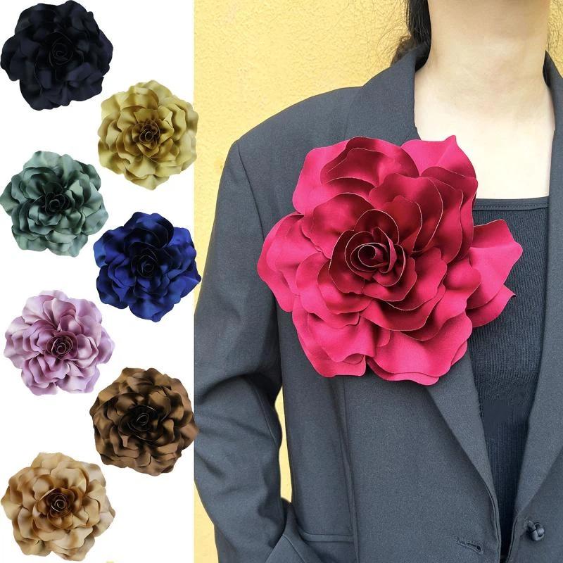 20Cm Nuova Spilla Personalizzata Esagerata Fiore Grande in Raso Rosa di Tessuto Colorato Spilla da Petto Versatile Per Donne
