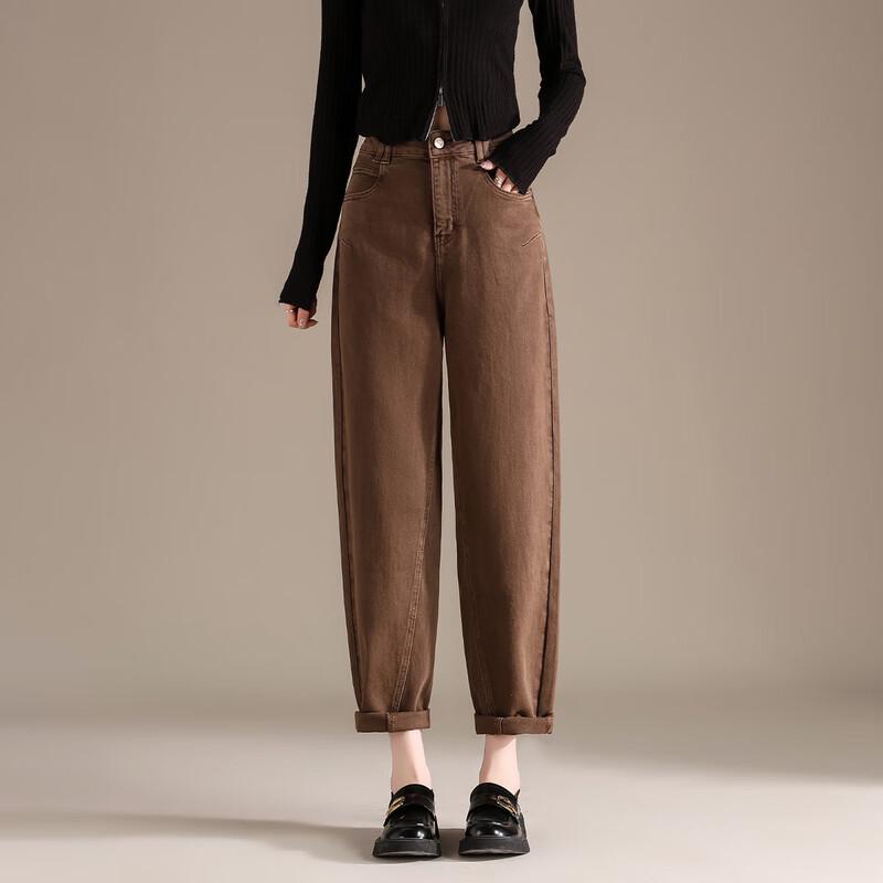 

RAIN.CUN Women s 2024 Loose Brown High-Waist Harem Dad Jeans 28