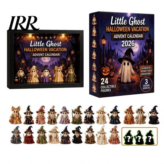 Halloween Holiday Decoration Advent Calendar, 24 Days Ghost Countdown Calendar with Reusable Collectible Figures, Gifts for Kids Boys Girls