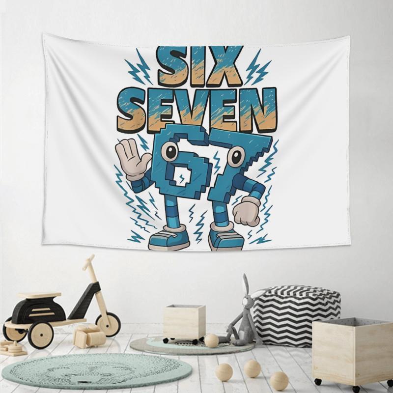 VIKAMA SIX SEVEN Cartoon Number 67 Tapestry Retro American Street Style Wall Hanging for Bedroom Dorm Decor