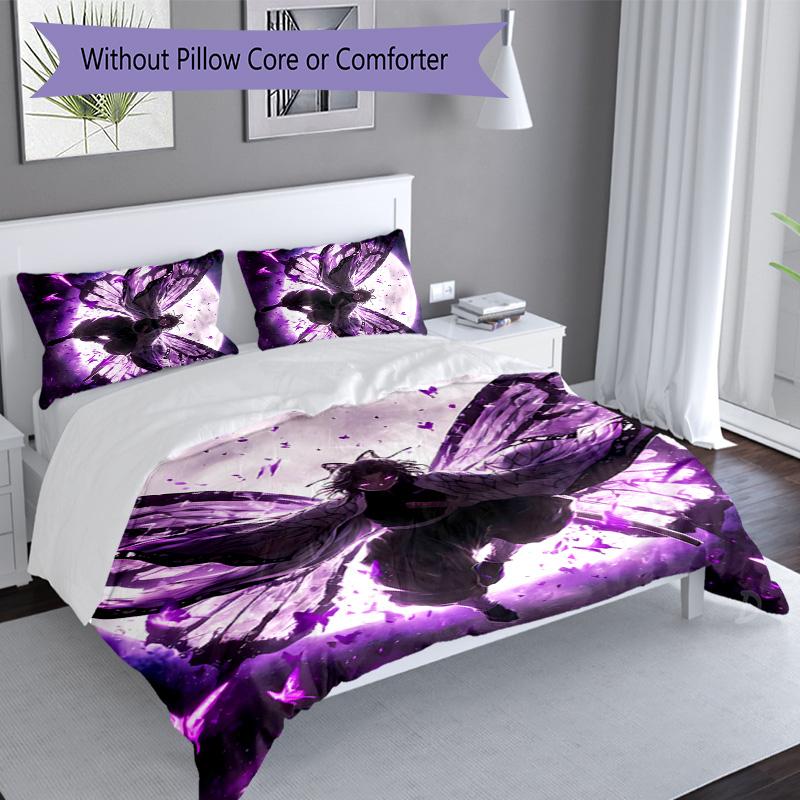 3pcs Demon Slayer Shinobu Kocho pattern bedding set duvet cover set includes duvet cover &pillowcases, perfect all season bedroom decoration & gift