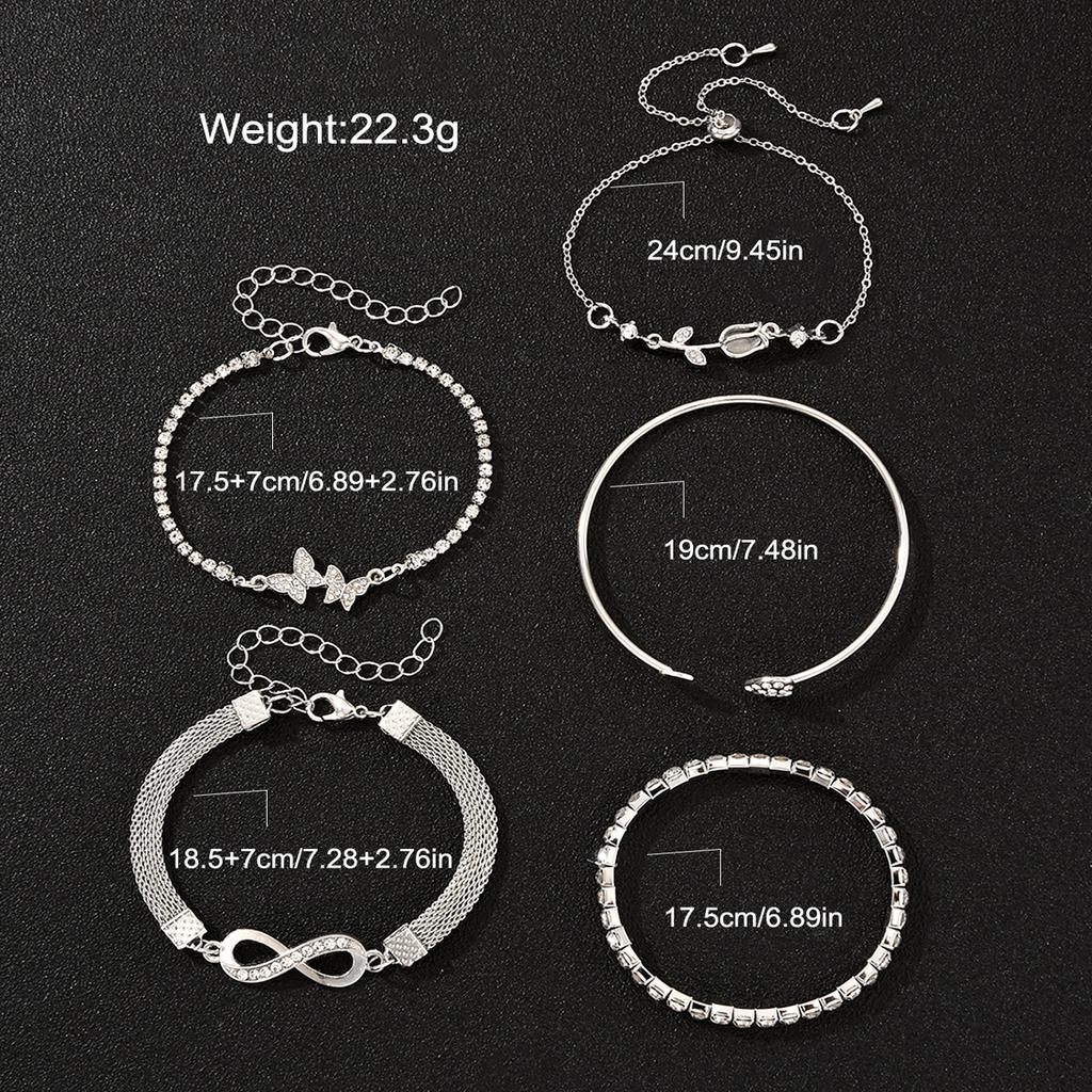 5Pcs Vintage Elegant Heart Butterfly Bracelets For Women Silver Color Rose Infinity Crystal Bracelets Sets Fashion Jewelry Gift