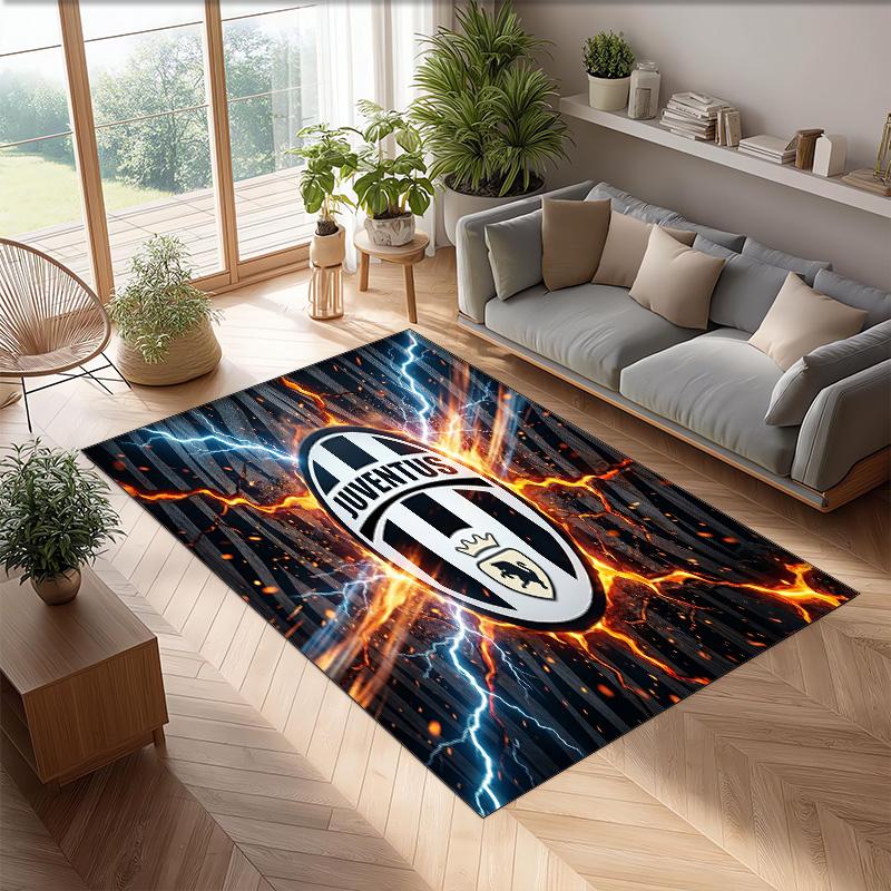 Juventus FC bedruckter Flanell-Teppich rutschfest weicher Polyester-Bodenbelag Indoor-Dekormatte für Schlafzimmer Wohnzimmer Sofa