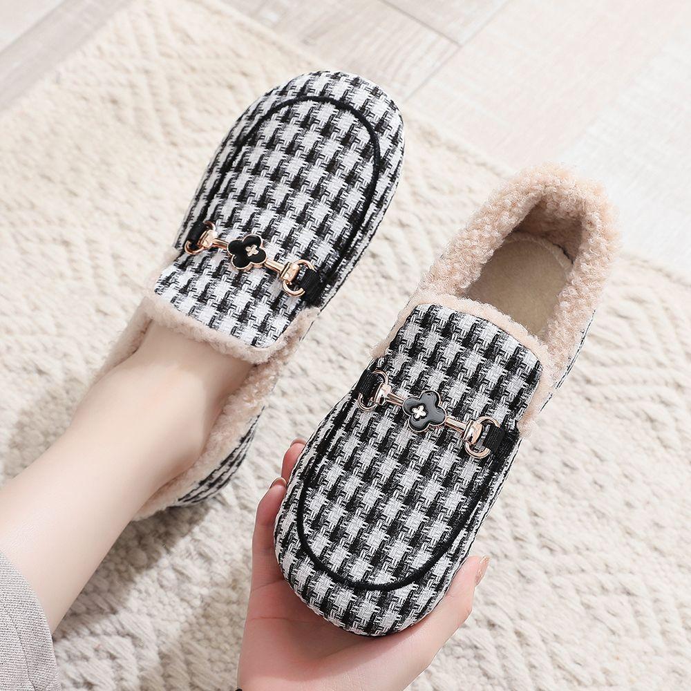 Women's Plush Thickening New Winter Fashion Warm Plaid Cotton Shoes