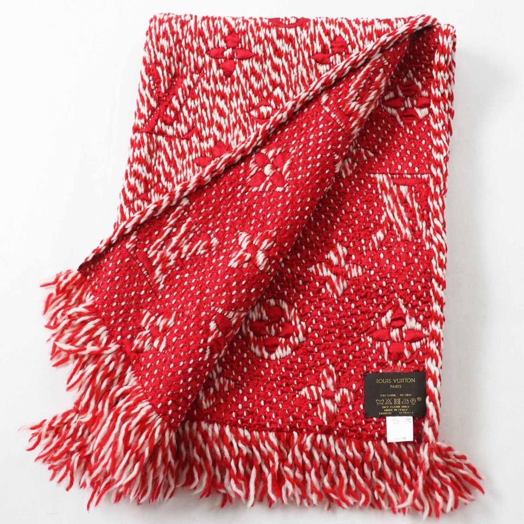 Very Good LOUIS VUITTON Scarf Echarpe Logomania Mix Red white wool Women M70424 Used