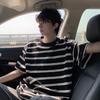 Summer Striped T-shirt Short-sleeved Men's New Retro All-match Round Neck Casual Three-quarter Sleeve Top