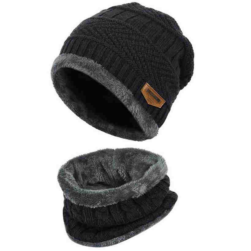 Two Piece Winter Men Women Adult Children Knitted Hat with Thick Needles Warm Woolen Beanie Hat