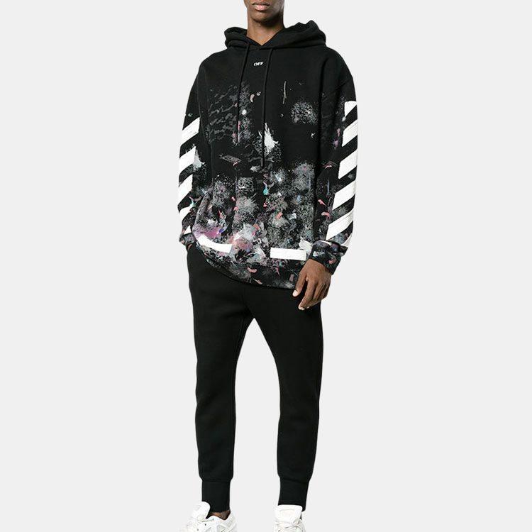 OFF WHITE Fleece Lined Classic Hoodie With Diagonal Stripe Print Sweatshirt Winter Men's Black OMBB009G20FLE0019901