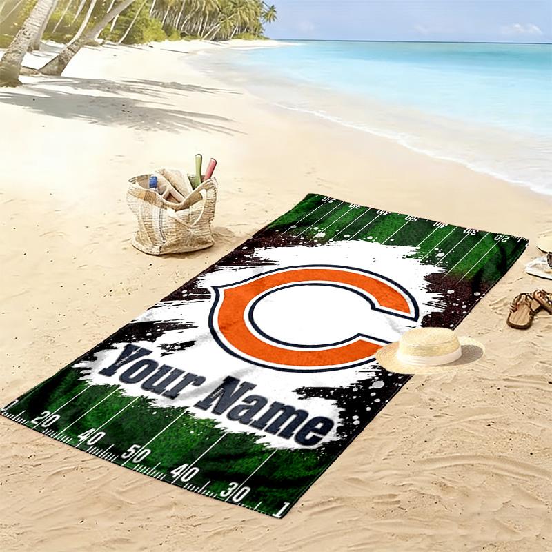 Name Custom Chicago Bears Print Beach Towel, Large Soft Quick Dry Towel for Beach Camping Swimming