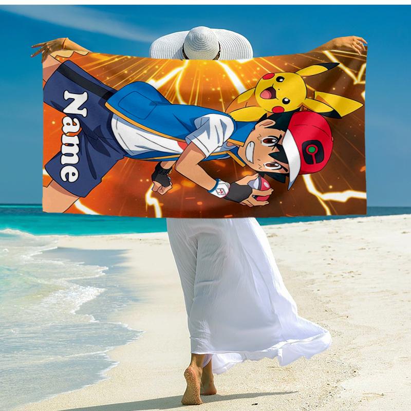 Custom Name Ultra-Soft Beach Towel with Pokémon Theme,Ideal for Pool - Camping, Diving - Perfect Travel Essential, Vibrant Beach Towel.