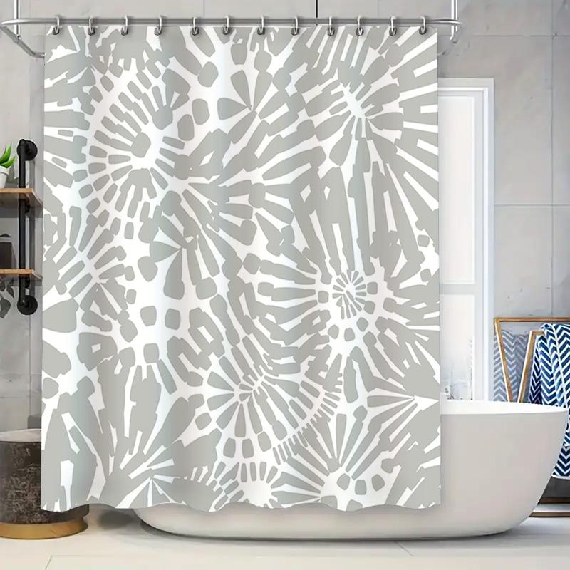 

White And Gray Shower Curtain With Modern Pattern For Bathroom Decoration Waterproof Fabric Size Customization Available On W60H190(CM)-1 Pcs