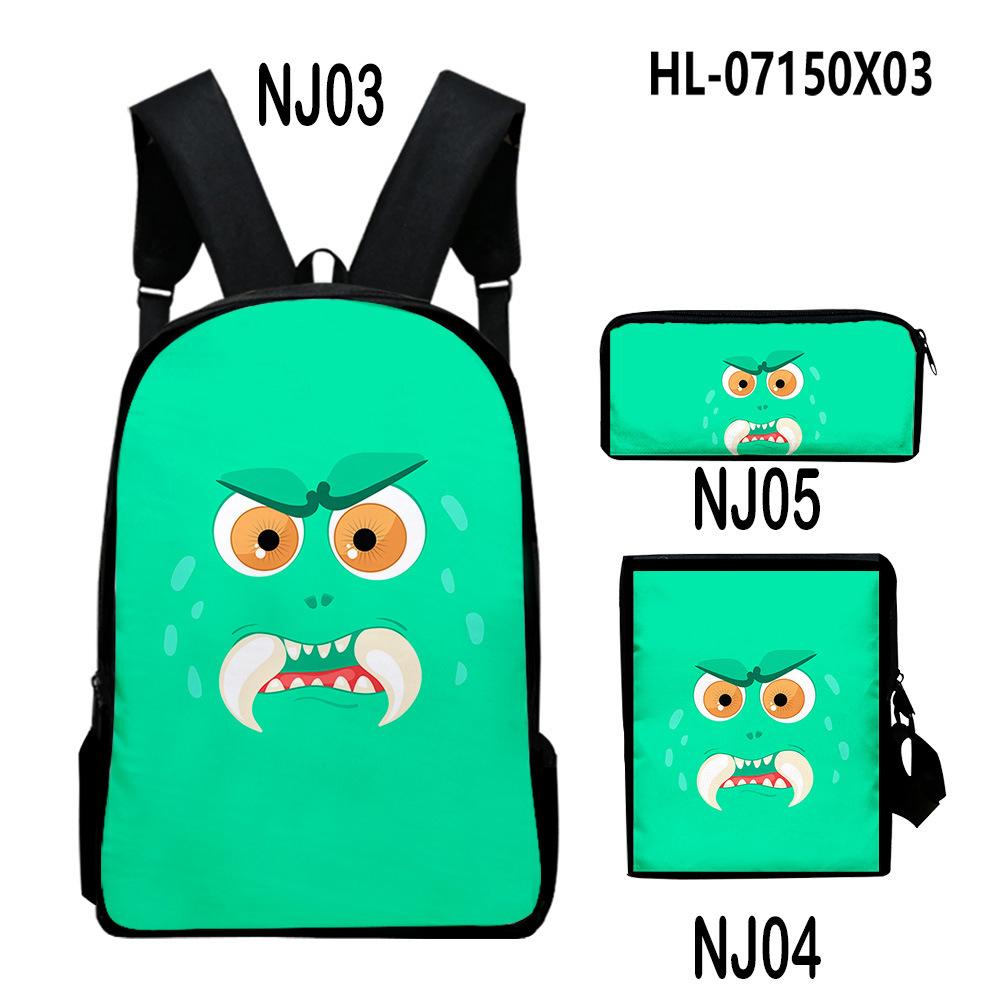 Novelty Classic Monster Face 3D Print 3pcs/Set pupil School Bags Laptop Daypack Backpack Inclined shoulder bag Pencil Case