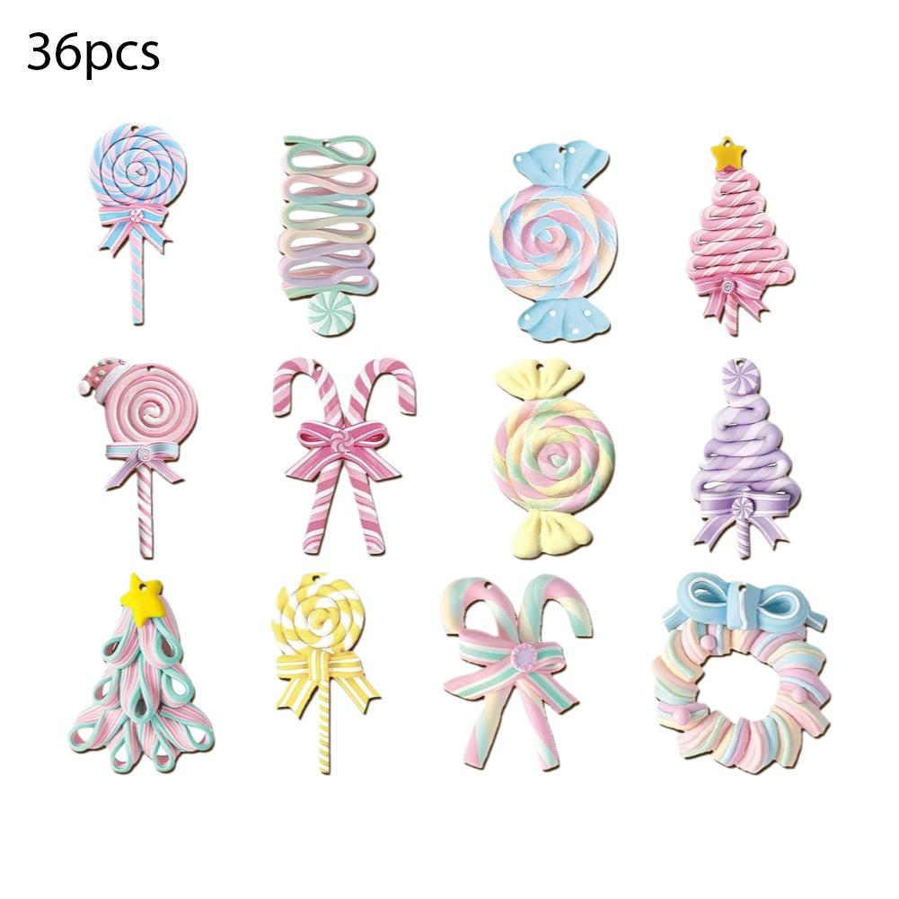 Christmas Candy Lollipop Ornaments Used For Decorating Christmas Trees Wooden Hanging Mint Candy Cane Ball Pendant 12/24/36pcs