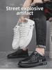 White Crocodile Pattern Leather Sneakers for Men - 2021 Autumn Casual, Versatile, and Non-Slip Soft Sole Shoes.