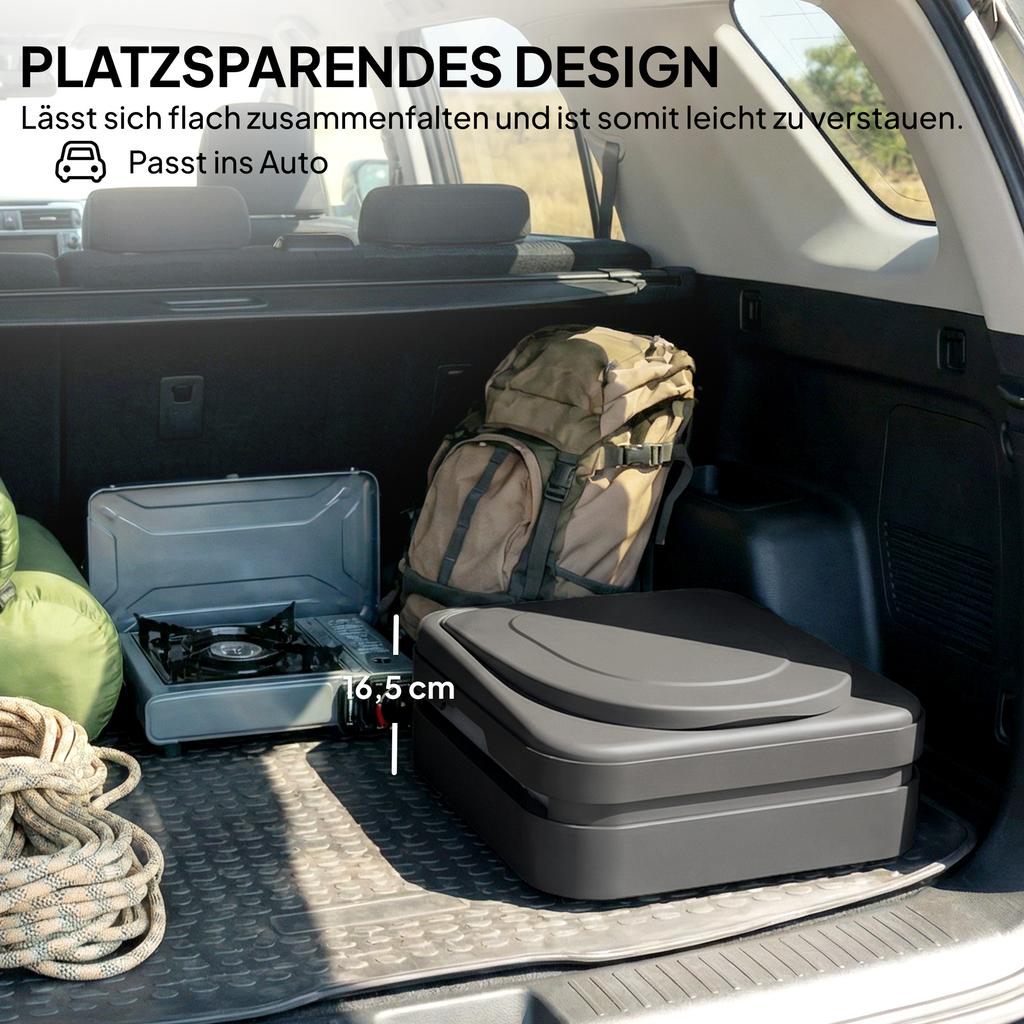 Camping toilet, foldable travel toilet up to 150 kg, with 12 coagulant powder packets, 12 disposal bags, 42 x 46 x 43.5 cm, grey