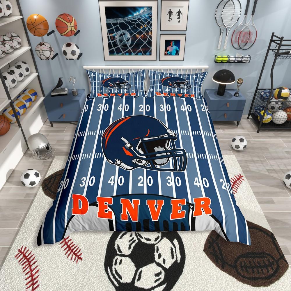 Homewish Cartoon Eishockey Bettbezug Set für Jungen, Eat Sleep Bettwäsche Set, Marinegrau Sporthelm Wendebettwäsche