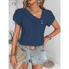 Camiseta feminina verão gola inclinada cor sólida manga curta top