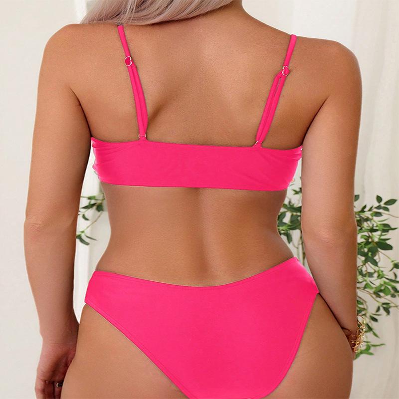2025 European and American Solid Color Lace-Up Split Swimsuit - Women's Summer Beach Bikini & Hot Spring Swimwear
