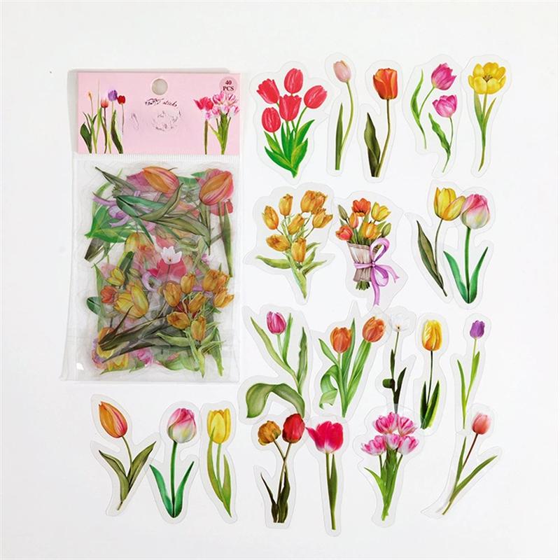 

40 шт. Декоративная наклейка в виде листа и цветка для растений, ПЭТ, материал для счета, набор наклеек для скрапбукинга, этикетки, дневника, канцелярских принадлежностей, альбома, тел.