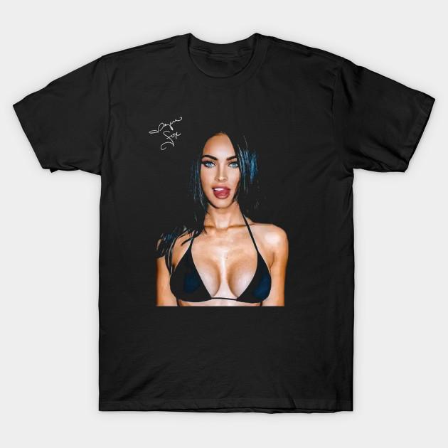 Taglia Asiatica Uomo T-shirt Nera Stampata Megan Fox S1 Stampa a Trasferimento Termico Senza Taglio T-shirt in Cotone