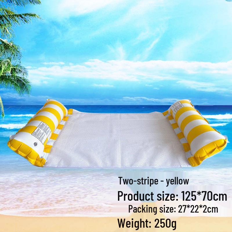 Portable Foldable PVC Striped Water Lounge Chair with Hanging Net - Single Inflatable Floating Bed