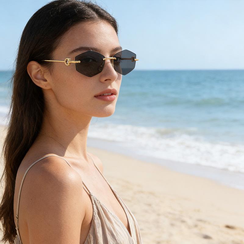 New Retro Metal Frameless High-end Sunglasses for Men and Women Fashion Trendy Outdoor Sunscreen Sunshade Glasses