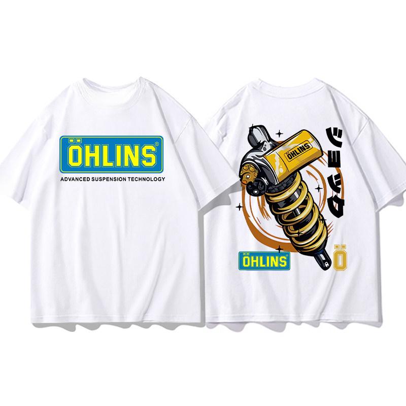 Best Ohlins White Tshirt Collection Motorcycle Shock Absorber Print Short Sleeve Tshirt Racing Fan Clothes