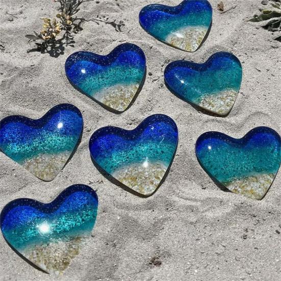 Glass Beach Pocket Heart Sea Inspired Heart Ornament Fused Glass Heart Pocket Token Keepsake Pocket Hug Heart Gift for Loved Ones