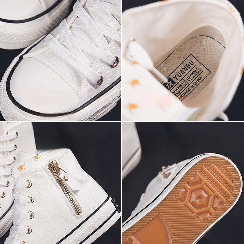 2025 Spring Summer New Strappy Flat Mid-Top Canvas Shoes Side Zipper Women's Sneakers Casual Shoes Student Cloth Shoes