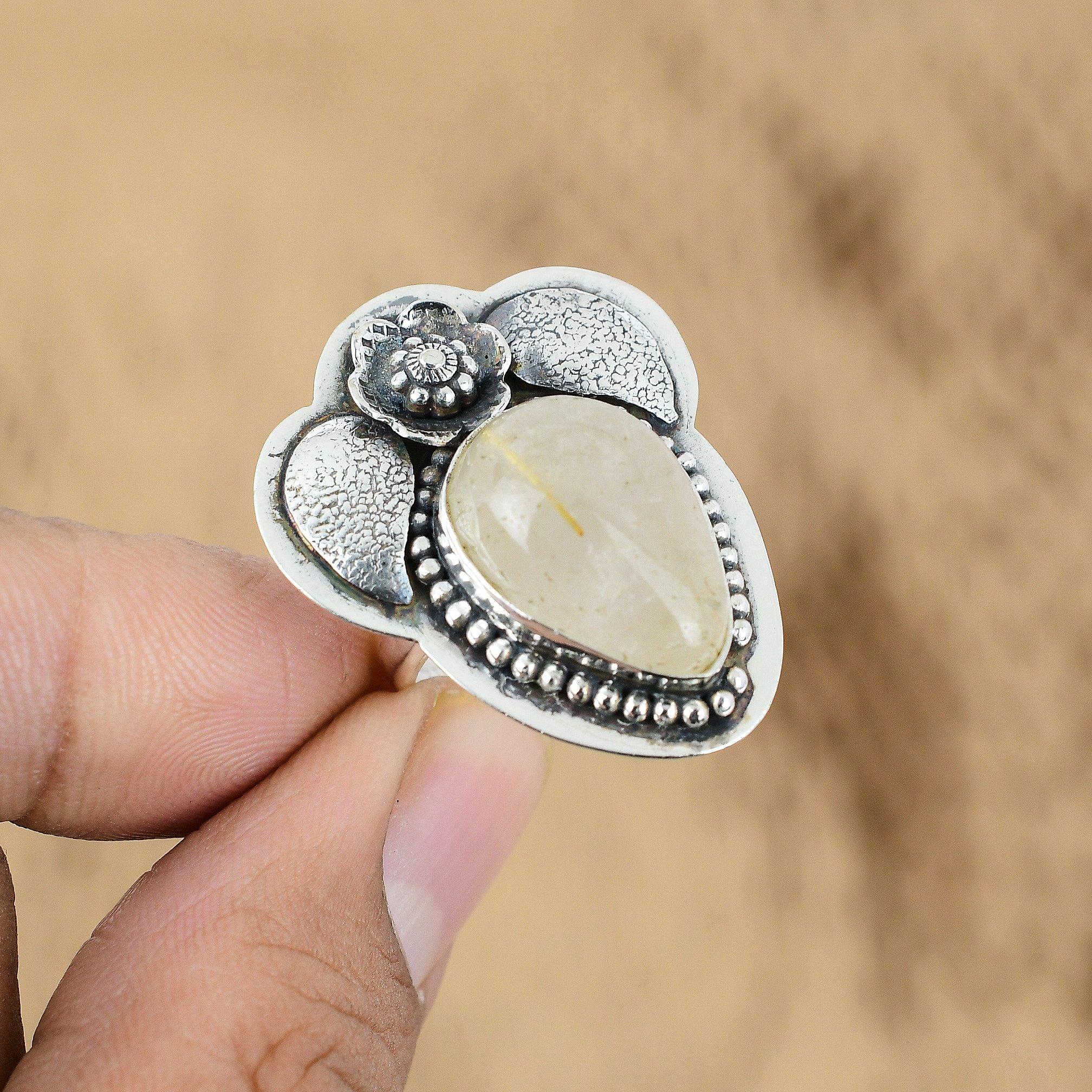 

Sterling Silver Natural Golden Rutile Mother Flower New Multi Stone Ring Jewelry Yes