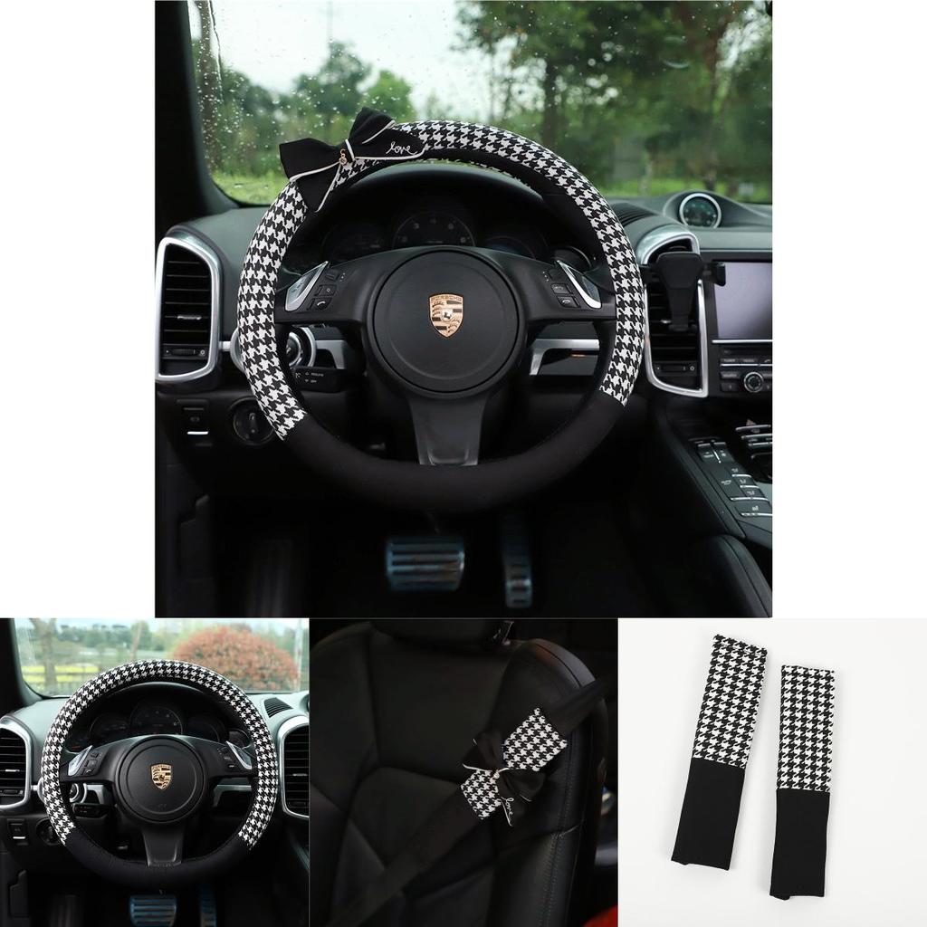 Cute And Practical Car Seat Belt Shoulder Cover With Plaid Bow Tie Design Car Accessories