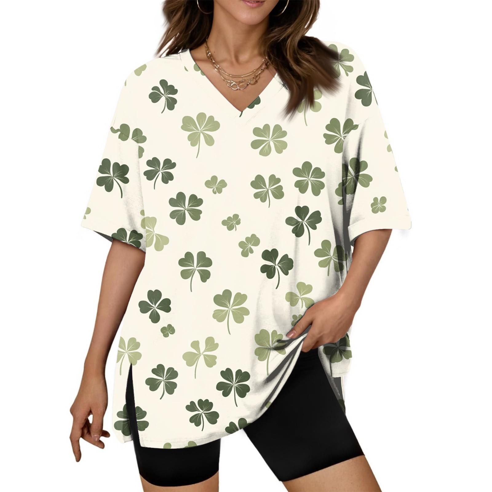 

Women s Fashion Printed V-Neck Short Sleeve Fitness T-Shirt Plus Size Tops L