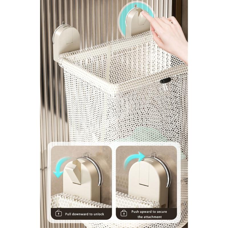Easy Install Suction Cup Laundry Basket Foldable Mesh Storage Modern Styles Bathroom Organizer Holds Bulk Clothes
