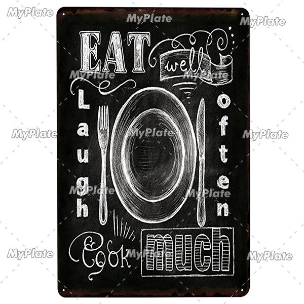 Kitchen Rules Metal Vintage Food Tin Sign Wall Decor for Kitchen Cafe Diner Bar Breakfast Metal Signs
