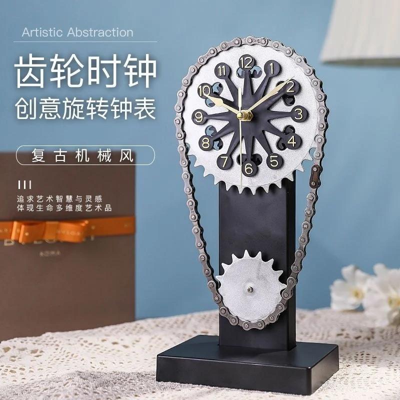 European Creative Clock Decoration Desk Clock Vintage Clock Crafts Ornaments Chain Gear Home Decor