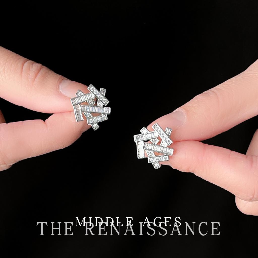 Geometric zircon stud earrings niche design artistic earrings light luxury earrings