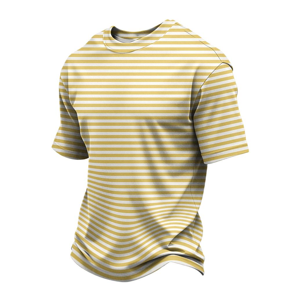 Men's Casual Quick-Dry Short Sleeve Shirt with Round Neck Lightweight Mesh and Striped Design