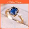 Gold Square Blue Color Charm White Stone Rings For Women Classic Design Wedding Party Accessories Gift
