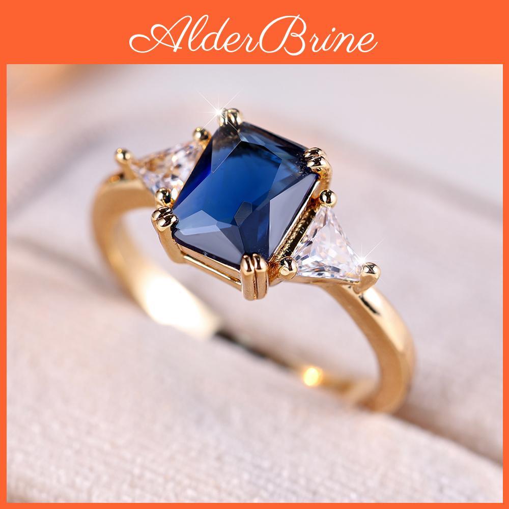 Gold Square Blue Color Charm White Stone Rings For Women Classic Design Wedding Party Accessories Gift
