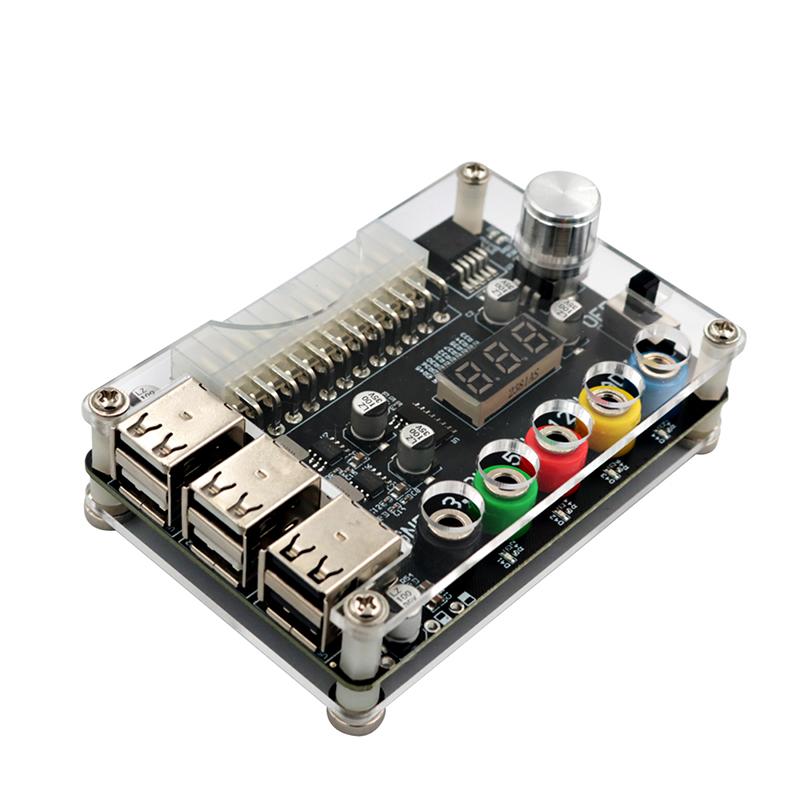 24Pin ATX Power Supply Breakout Board Power Module Adapter Connector Adjustable Voltage Knob 6 Port USB 2.0 Supports QC2.0 QC3.0