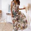 Abito da spiaggia senza maniche stampato con piante e fiori sexy Abito estivo da donna casual con scollo a V allentato per le vacanze Abiti 25434