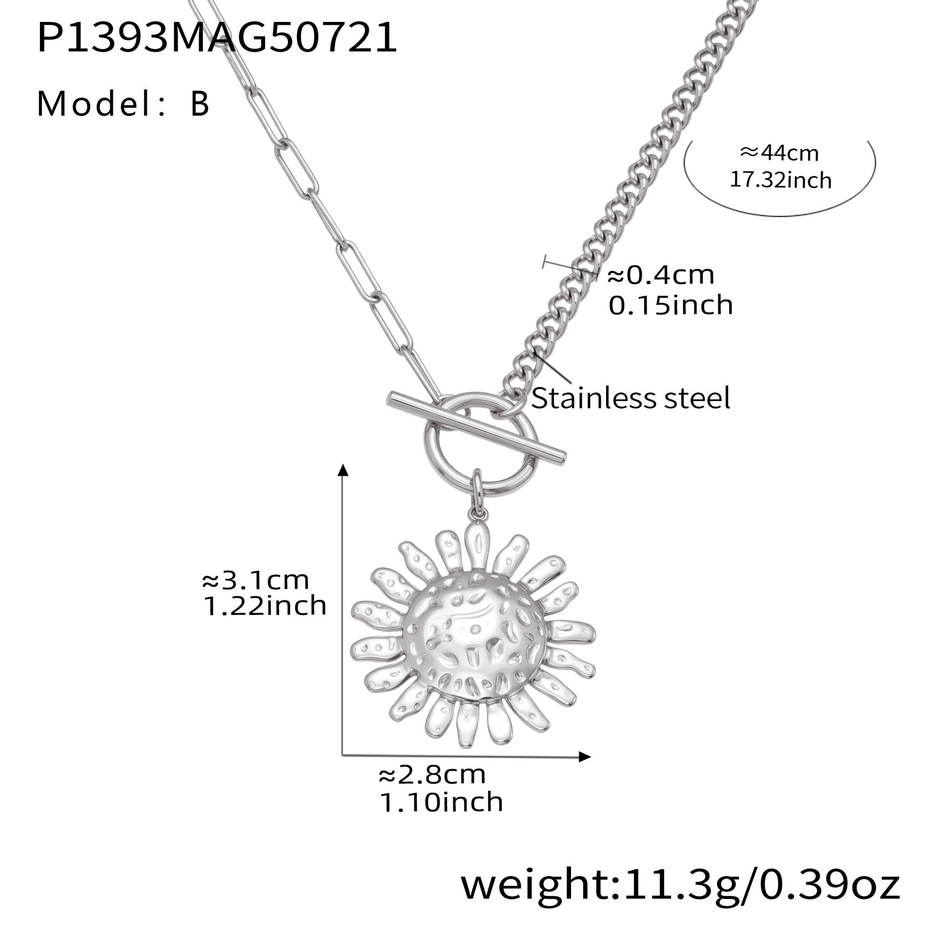 Stainless Steel Ot Buckle Sunflower Pendant Collarbone Necklace Versatile 18k Gold Plated 18inches(45.72cm)