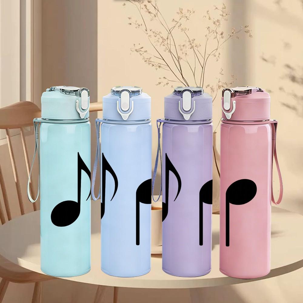 1PC Black Musical Note Minimalist 750ml Color Plastic Sports Water Bottle Leakproof Flip Straw Lid Suitable for Sports Office Home Use