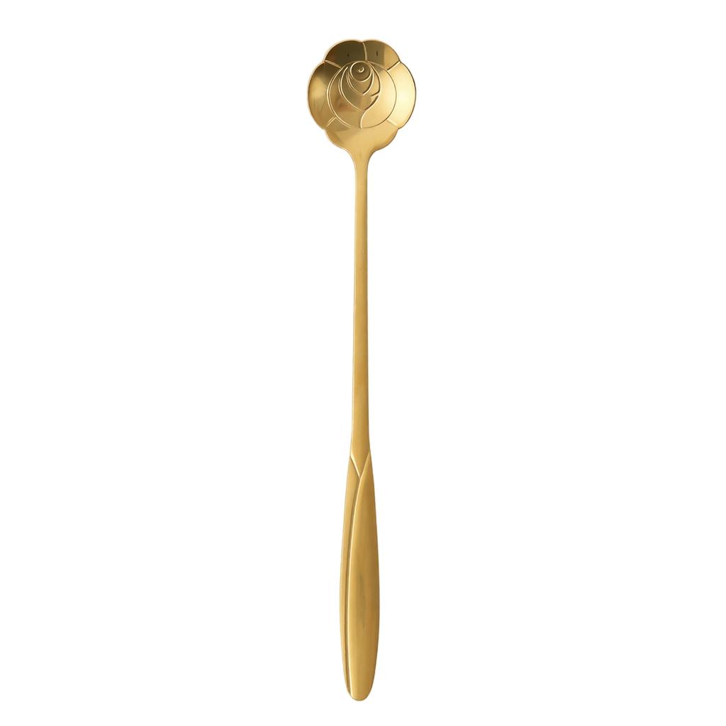 Stainless Steel Long Handle Coffee Spoon Stirring Spoon Dessert Spoon with Floral Shaped Head for Beverage Mixing and Serving