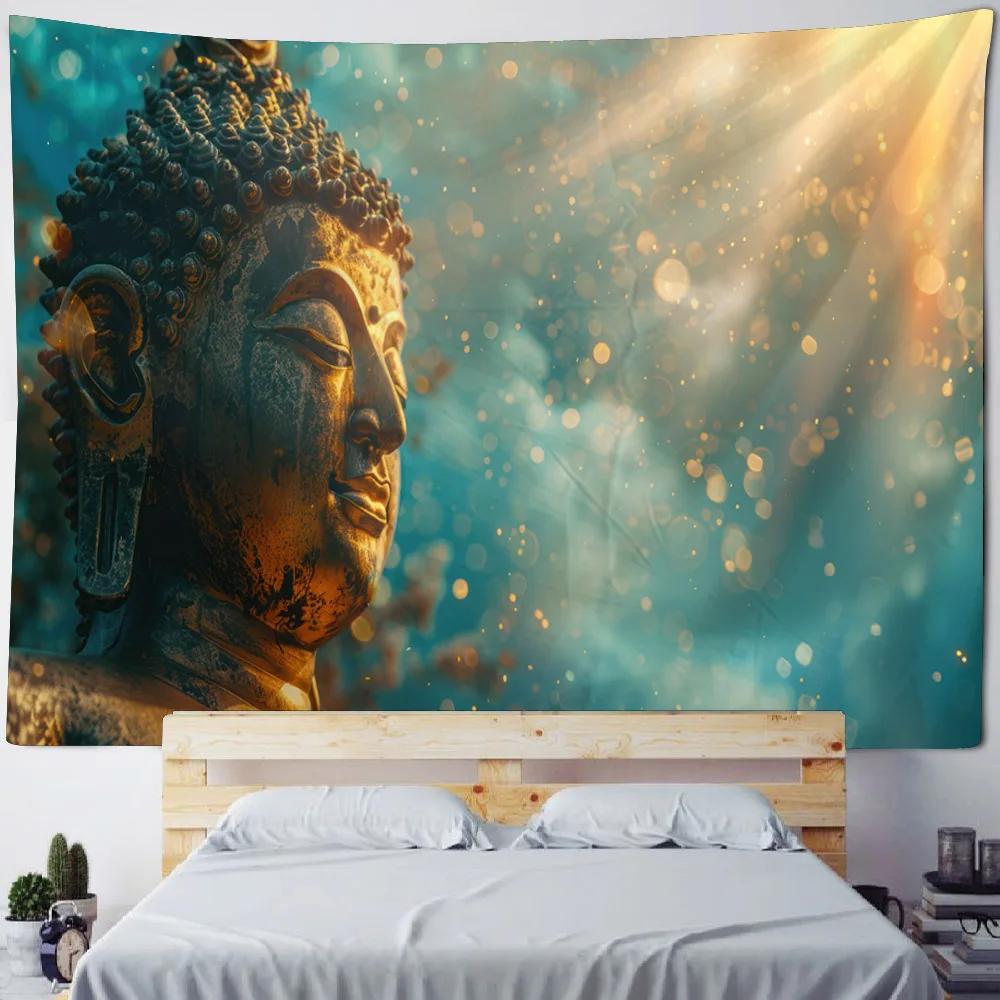 Bohemian Hippie Starry Sky Buddha Art Tapestry - Wall Hanging Lotus Blanket Background Poster for Sofa Cover