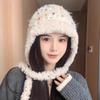 Autumn and winter rainbow candy beans plush wool hat women's plush hat thickened bag head, ear protection hat, warm knitted hat