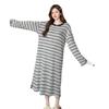 Women's Yarn-Dyed Stripe Cashmere Pajamas - Long-Sleeved Loose Nightdress for Autumn/Winter