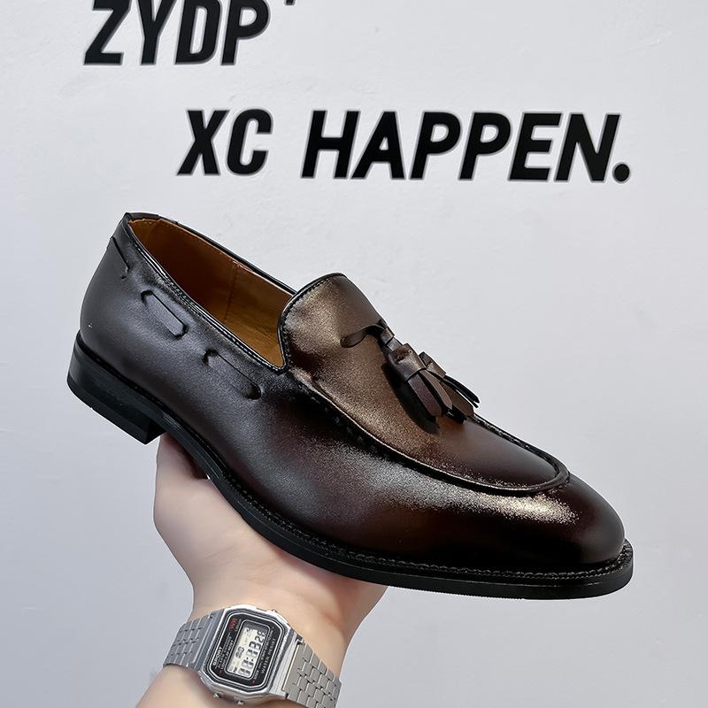 

New men s casual leather shoes comfortable loafers British style retro one-pedal men s shoes 24306-A 46 світло-коричневого кольору