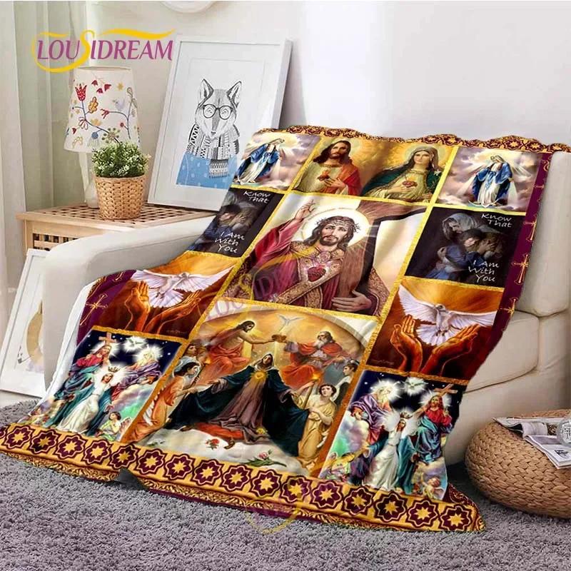 Kind Jesus and Blessed Virgin Mary Soft Christian God Flannel Art Faith Bed Comfortable Home Hiking Four Seasons Warm Blanket