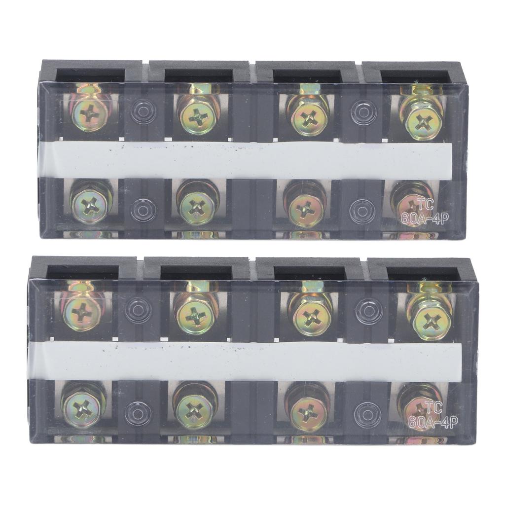 Terminal Strip Dual Rows High Current Screw Terminal Block with Cover 600V 60A 2pcs 4 Position